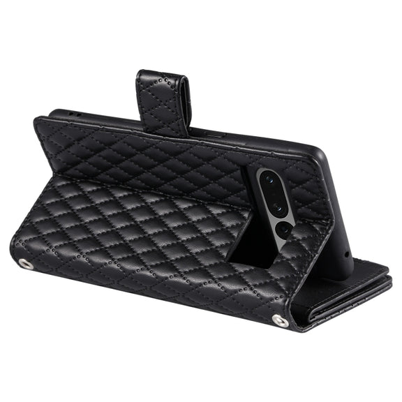 For Google Pixel 7 Pro 5G Glitter Lattice Zipper Wallet Leather Phone Case(Black)