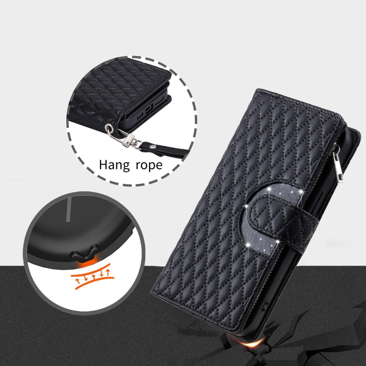 For Google Pixel 7 Pro 5G Glitter Lattice Zipper Wallet Leather Phone Case(Black)