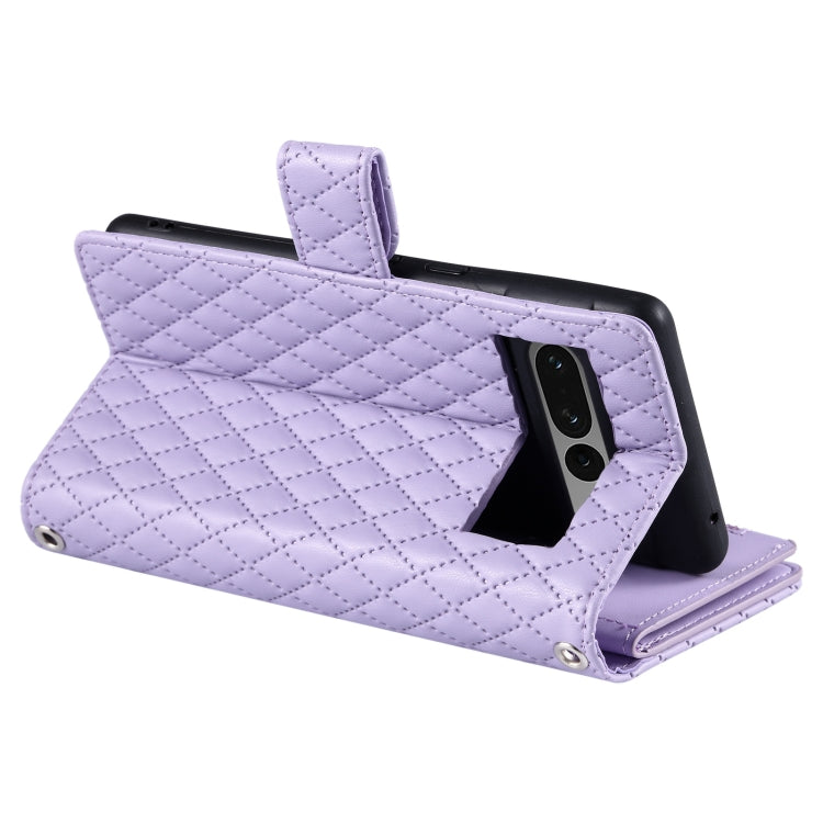 For Google Pixel 7 Pro 5G Glitter Lattice Zipper Wallet Leather Phone Case(Purple) - Google Cases by PMC TechLife | Online Shopping South Africa | PMC TechLife | Buy Now Pay Later Mobicred