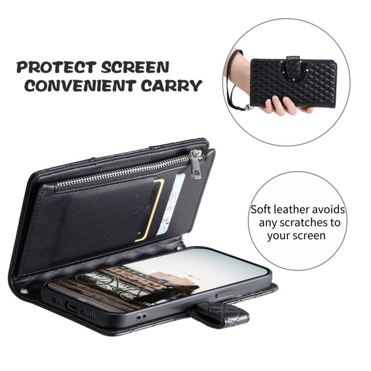 For Google Pixel 8 Glitter Lattice Zipper Wallet Leather Phone Case(Black)
