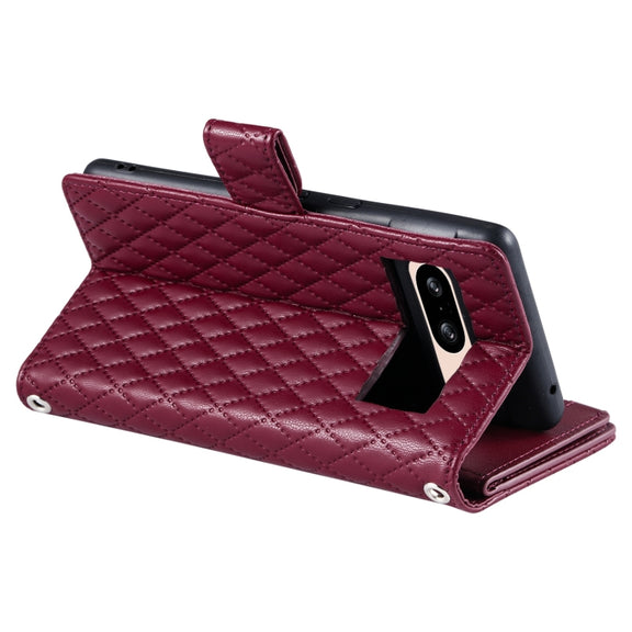 For Google Pixel 8 Glitter Lattice Zipper Wallet Leather Phone Case(Wine Red)