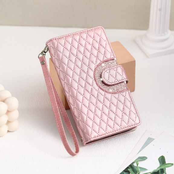 For Google Pixel 8 Glitter Lattice Zipper Wallet Leather Phone Case(Rose Gold)