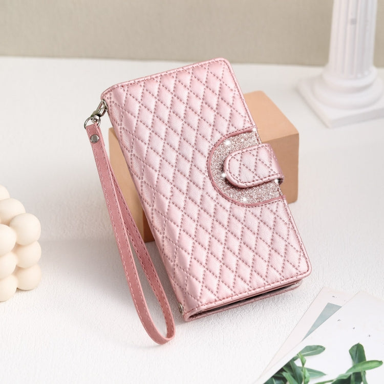 For Google Pixel 8 Glitter Lattice Zipper Wallet Leather Phone Case(Rose Gold)