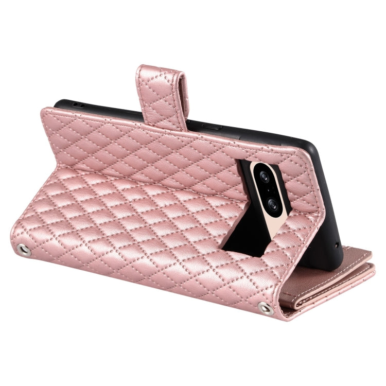 For Google Pixel 8 Glitter Lattice Zipper Wallet Leather Phone Case(Rose Gold)