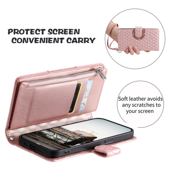 For Google Pixel 8 Glitter Lattice Zipper Wallet Leather Phone Case(Rose Gold)