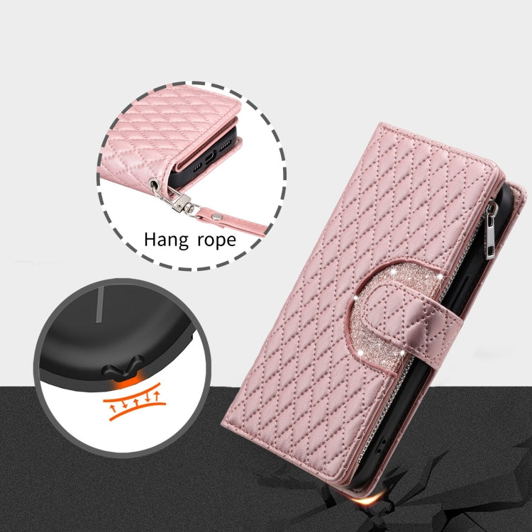 For Google Pixel 8 Glitter Lattice Zipper Wallet Leather Phone Case(Rose Gold)