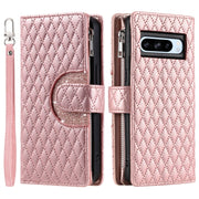 For Google Pixel 8 Pro Glitter Lattice Zipper Wallet Leather Phone Case(Rose Gold)