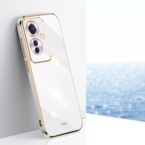 For OPPO Reno11 F XINLI Straight Edge 6D Electroplate TPU Phone Case(White)