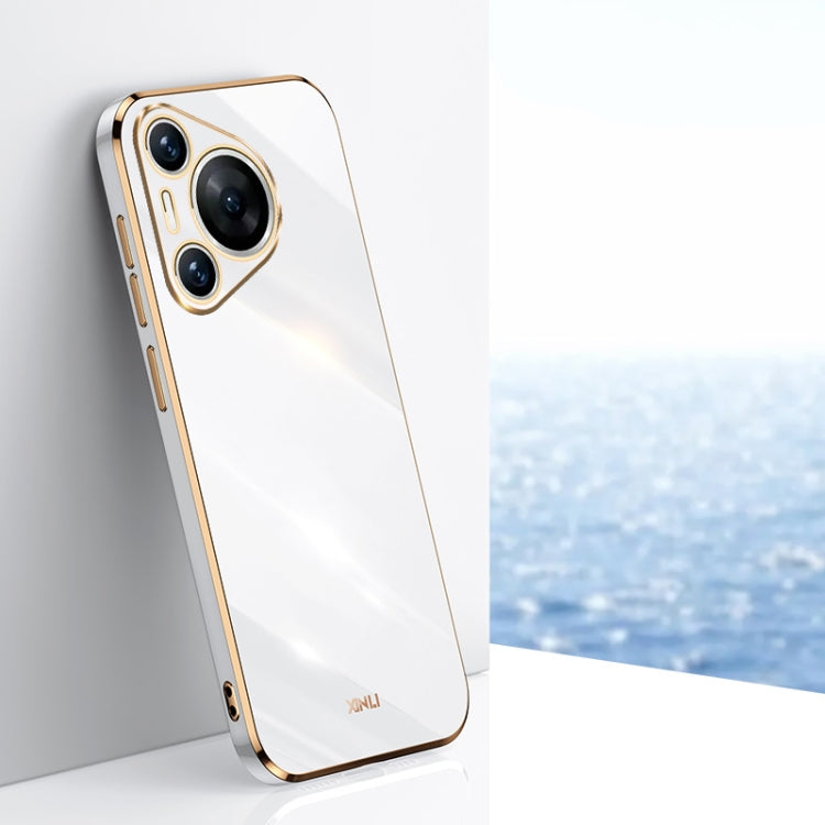 For Huawei Pura 70 XINLI Straight 6D Plating Gold Edge TPU Phone Case(White) - free shipping - PMC Jewellery - Order now!