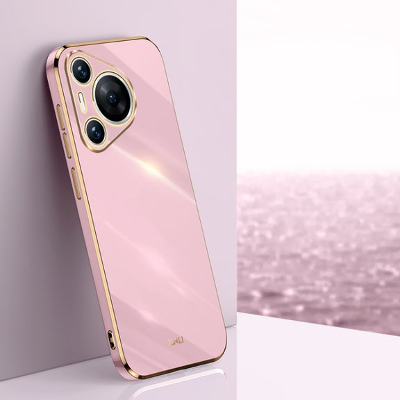 For Huawei Pura 70 XINLI Straight 6D Plating Gold Edge TPU Phone Case(Cherry Purple)