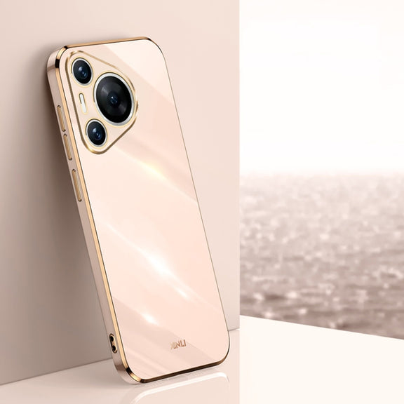 For Huawei Pura 70 Pro / Pura 70 Pro+ XINLI Straight 6D Plating Gold Edge TPU Phone Case(Pink)