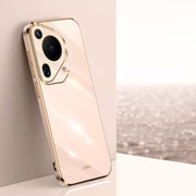 For Huawei Pura 70 Ultra XINLI Straight 6D Plating Gold Edge TPU Phone Case(Pink)
