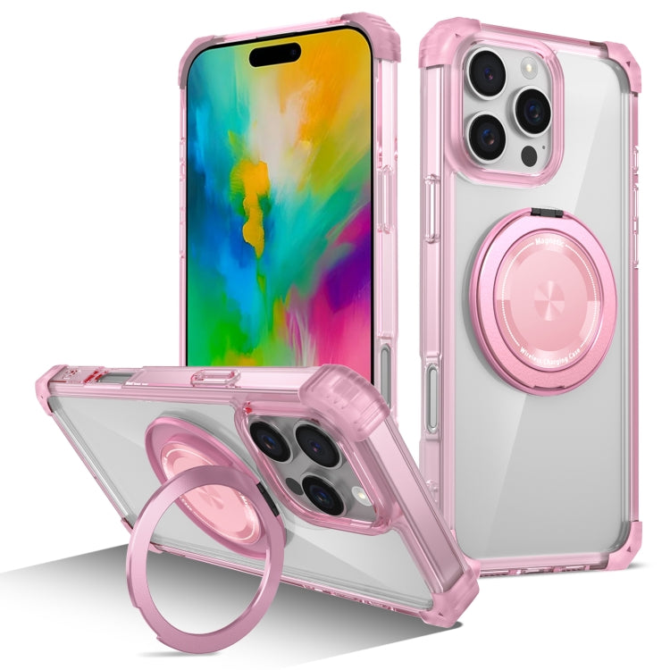 For iPhone 16 Pro Max Gold Shield CD Pattern MagSafe Magnetic Phone Case with Rotating Stand(Transparent Pink) - iPhone 16 Pro Max Cases by PMC TechLife | Online Shopping South Africa | PMC TechLife | Buy Now Pay Later Mobicred