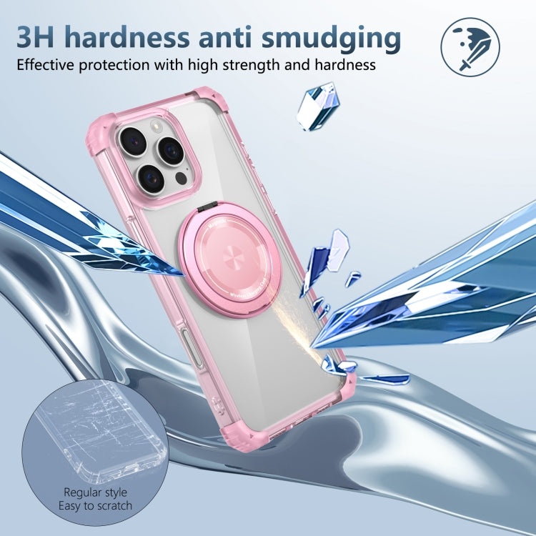 For iPhone 16 Pro Max Gold Shield CD Pattern MagSafe Magnetic Phone Case with Rotating Stand(Transparent Pink)