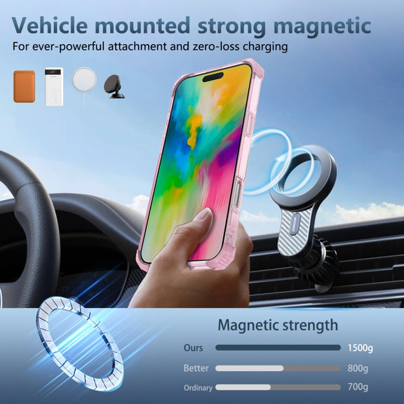For iPhone 16 Pro Max Gold Shield CD Pattern MagSafe Magnetic Phone Case with Rotating Stand(Transparent Pink)
