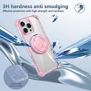 For iPhone 16 Pro Gold Shield CD Pattern MagSafe Magnetic Phone Case with Rotating Stand(Transparent Pink)