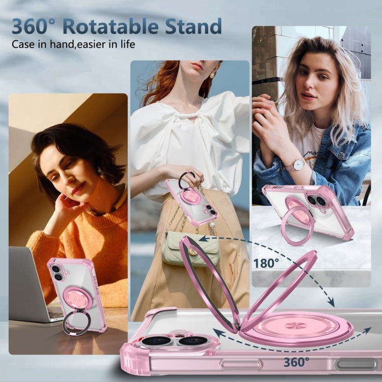 For iPhone 16 Gold Shield CD Pattern MagSafe Magnetic Phone Case with Rotating Stand(Transparent Pink) - iPhone 16 Cases by PMC TechLife | Online Shopping South Africa | PMC TechLife | Buy Now Pay Later Mobicred