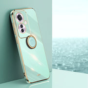 For OPPO Reno11 F XINLI Straight Edge 6D Electroplate TPU Phone Case with Ring Holder(Mint Green)
