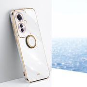 For OPPO Reno11 F XINLI Straight Edge 6D Electroplate TPU Phone Case with Ring Holder(White)