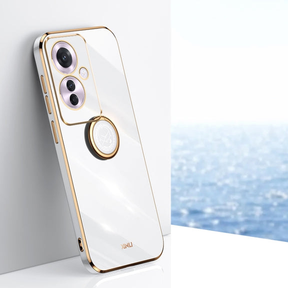 For OPPO Reno11 F XINLI Straight Edge 6D Electroplate TPU Phone Case with Ring Holder(White)