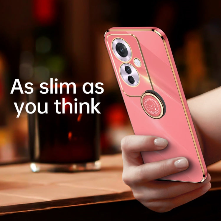 For OPPO Reno11 F XINLI Straight Edge 6D Electroplate TPU Phone Case with Ring Holder(Celestial Blue)