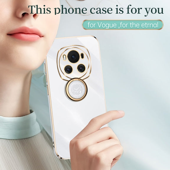 For Honor Magic6 5G XINLI Straight 6D Plating Gold Edge TPU Shockproof Case with Ring Holder(Cherry Purple)