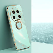 For Xiaomi 14 Ultra 5G XINLI Straight Edge 6D Electroplate TPU Phone Case with Ring Holder(Mint Green)