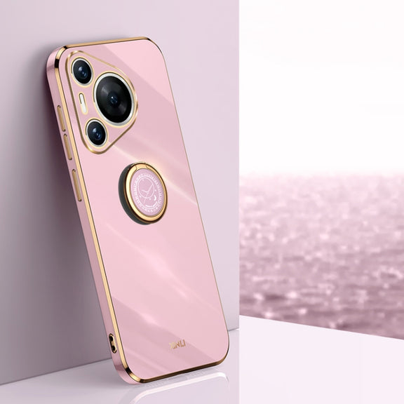 For Huawei Pura 70 Pro / Pura 70 Pro+ XINLI Straight 6D Plating Gold Edge TPU Shockproof Case with Ring Holder(Cherry Purple)