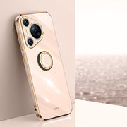 For Huawei Pura 70 XINLI Straight 6D Plating Gold Edge TPU Shockproof Case with Ring Holder(Pink)