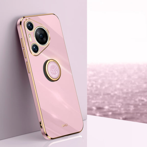 For Huawei Pura 70 XINLI Straight 6D Plating Gold Edge TPU Shockproof Case with Ring Holder(Cherry Purple)