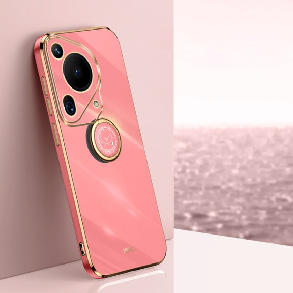 For Huawei Pura 70 Ultra XINLI Straight 6D Plating Gold Edge TPU Shockproof Case with Ring Holder(Hawthorn Red)