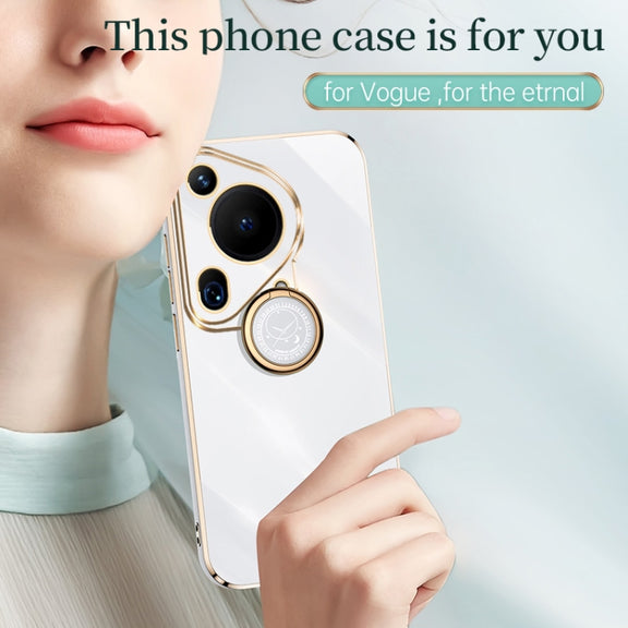 For Huawei Pura 70 Ultra XINLI Straight 6D Plating Gold Edge TPU Shockproof Case with Ring Holder(Celestial Blue)