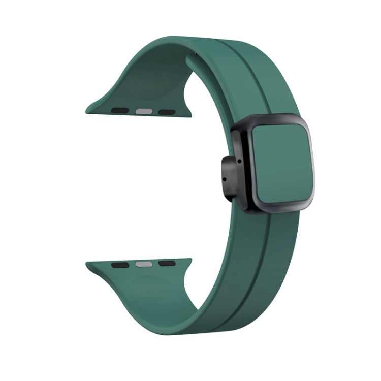 For Apple Watch SE 2023 44mm Magnetic Square Buckle Silicone Watch Band(Pine Green) - Watch Bands by PMC TechLife | Online Shopping South Africa | PMC TechLife