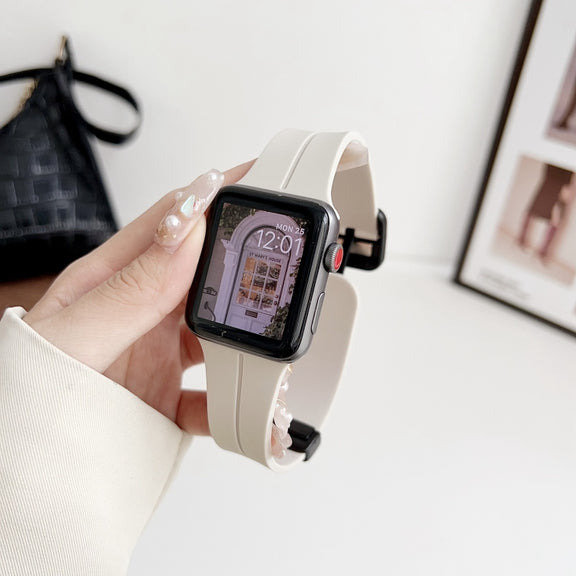 For Apple Watch Series 9 45mm Magnetic Square Buckle Silicone Watch Band(Starlight)