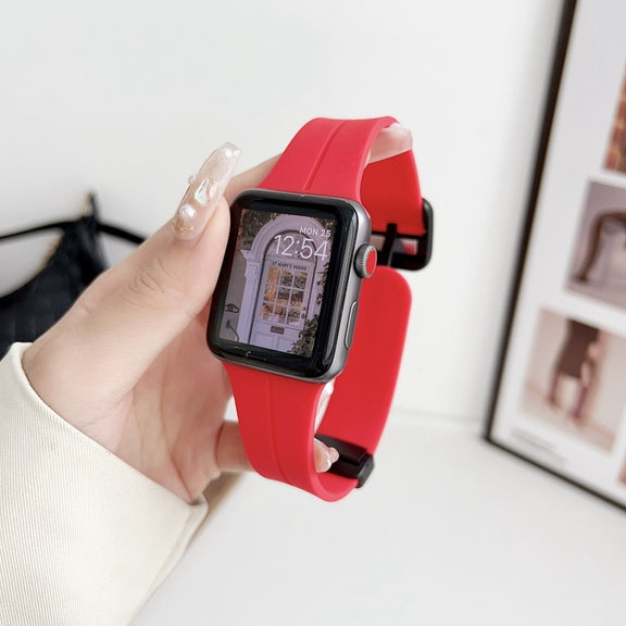 For Apple Watch Ultra 49mm Magnetic Square Buckle Silicone Watch Band(Red)