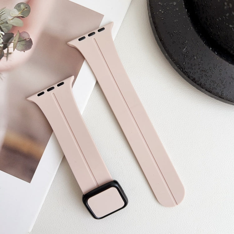 For Apple Watch Series 8 45mm Magnetic Square Buckle Silicone Watch Band(Sand Pink) - Watch Bands by PMC TechLife | Online Shopping South Africa | PMC TechLife