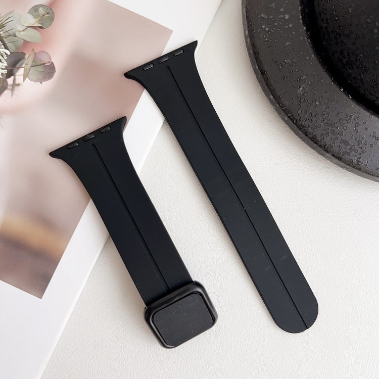 For Apple Watch Series 8 45mm Magnetic Square Buckle Silicone Watch Band(Black) - Watch Bands by PMC TechLife | Online Shopping South Africa | PMC TechLife