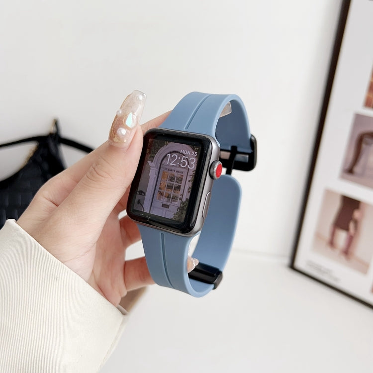 For Apple Watch SE 2022 44mm Magnetic Square Buckle Silicone Watch Band(Blue) - Watch Bands by PMC TechLife | Online Shopping South Africa | PMC TechLife
