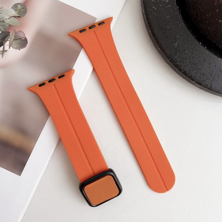 For Apple Watch Series 7 45mm Magnetic Square Buckle Silicone Watch Band(Orange)