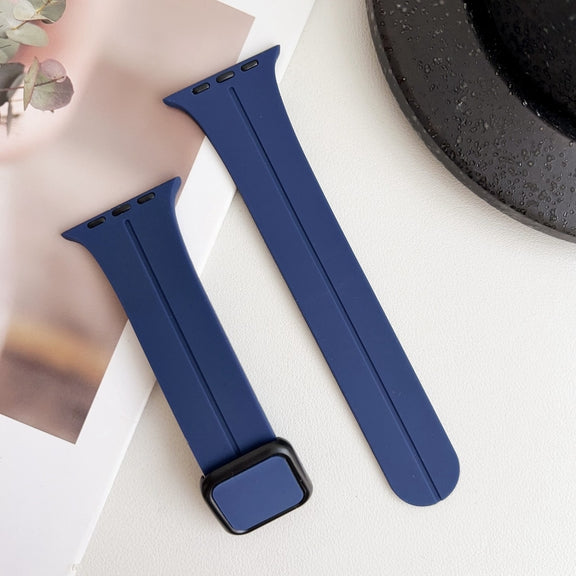 For Apple Watch Series 7 45mm Magnetic Square Buckle Silicone Watch Band(Midnight Blue)