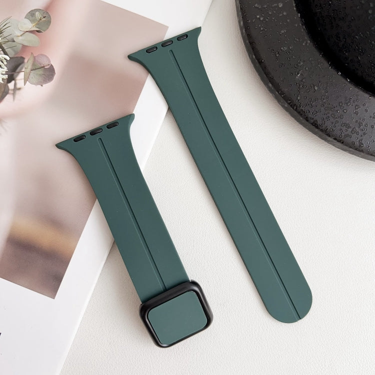 For Apple Watch SE 40mm Magnetic Square Buckle Silicone Watch Band(Pine Green)