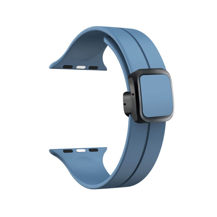 For Apple Watch SE 44mm Magnetic Square Buckle Silicone Watch Band(Blue) - Watch Bands by PMC TechLife | Online Shopping South Africa | PMC TechLife