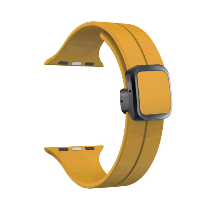 For Apple Watch SE 44mm Magnetic Square Buckle Silicone Watch Band(Yellow) - Watch Bands by PMC TechLife | Online Shopping South Africa | PMC TechLife