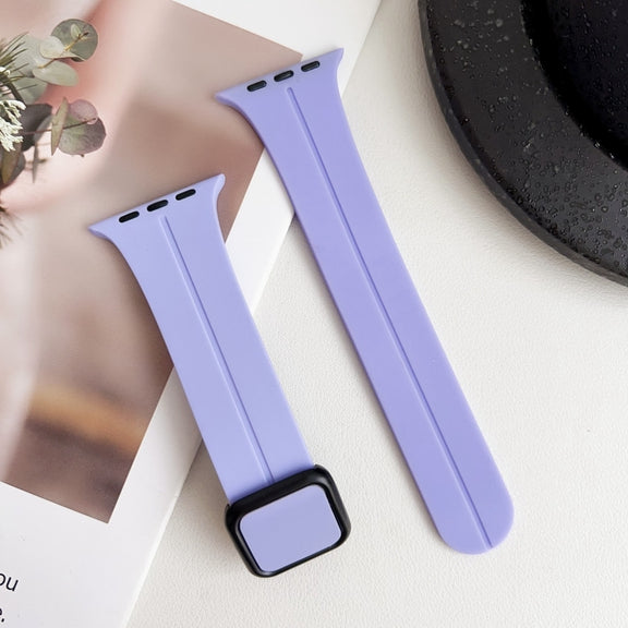 For Apple Watch SE 44mm Magnetic Square Buckle Silicone Watch Band(Lilacs Purple)