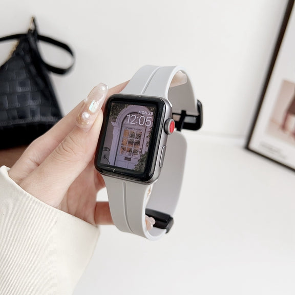 For Apple Watch Series 6 40mm Magnetic Square Buckle Silicone Watch Band(Cloud Gray)