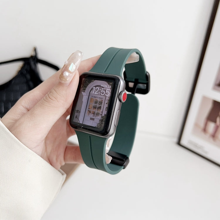 For Apple Watch Series 5 44mm Magnetic Square Buckle Silicone Watch Band(Pine Green) - Watch Bands by PMC TechLife | Online Shopping South Africa | PMC TechLife