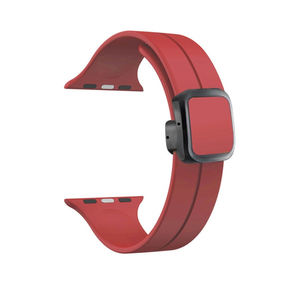 For Apple Watch Series 4 44mm Magnetic Square Buckle Silicone Watch Band(Red)