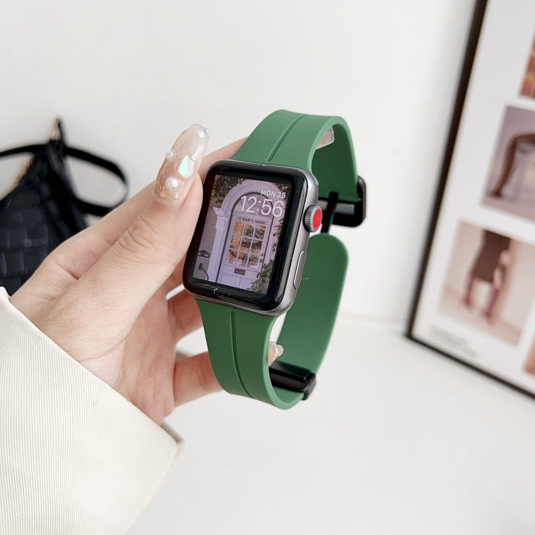 For Apple Watch Series 4 44mm Magnetic Square Buckle Silicone Watch Band(Alfalfa)