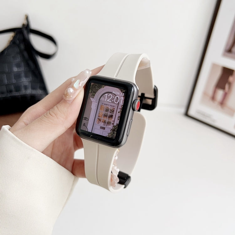 For Apple Watch Series 3 38mm Magnetic Square Buckle Silicone Watch Band(Starlight)