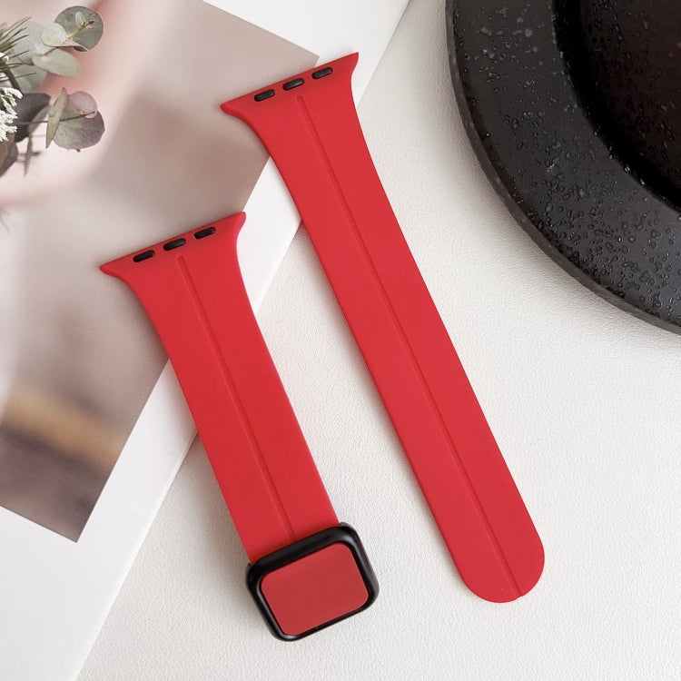 For Apple Watch Series 2 42mm Magnetic Square Buckle Silicone Watch Band(Red) - Watch Bands by PMC TechLife | Online Shopping South Africa | PMC TechLife
